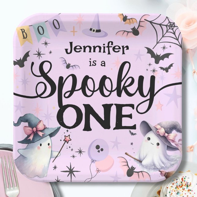 Halloween Spooky One Cute Ghost 1st Birthday Party Paper Plate (Creator Uploaded)