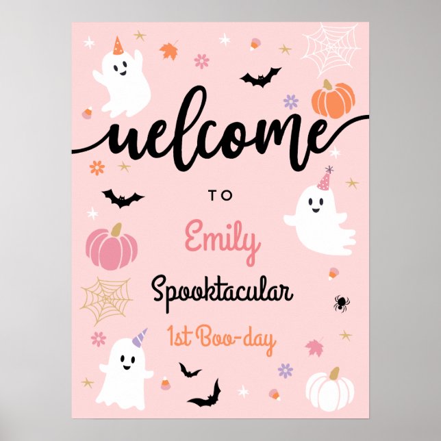 Halloween Spooky One Ghost 1st Birthday Welcome Poster (Front)
