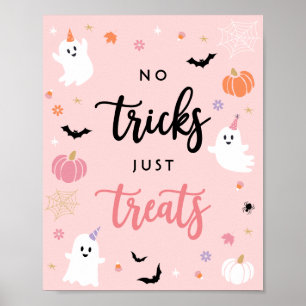 Halloween Spooky Pink Ghost No Tricks Just Treats Poster