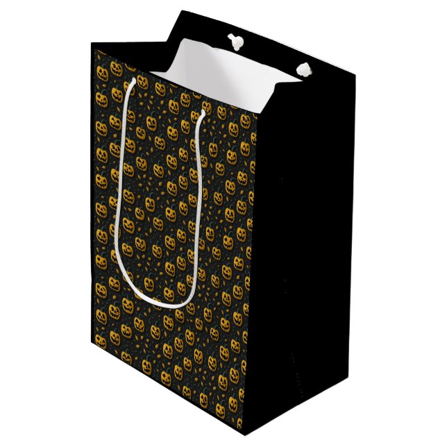 Halloween spooky pumpkin cartoon dark contrast medium gift bag (Front Angled)