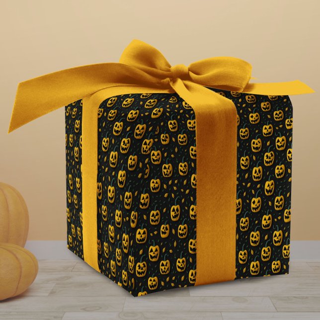 Halloween spooky pumpkin cartoon dark contrast wrapping paper (Creator Uploaded)