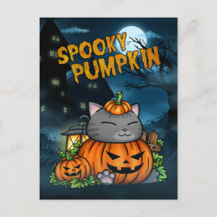 Halloween Spooky Pumpkin Cat Holiday Postcard