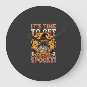 Halloween Spooky Pumpkin Scarecrow Vintage Large Clock