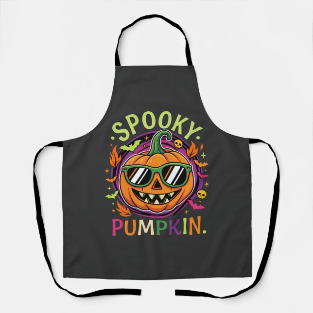 Halloween Spooky Pumpkin Sunglasses Vector Apron (Front)