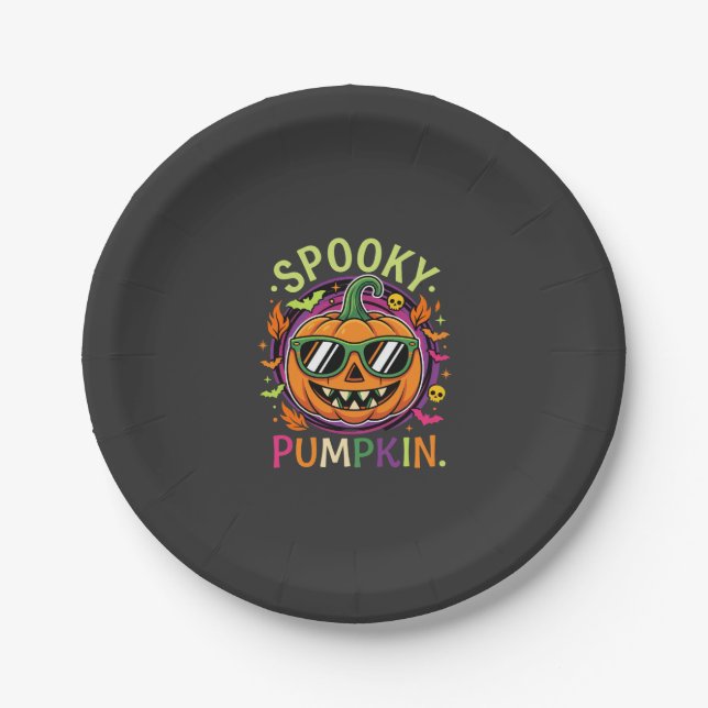 Halloween Spooky Pumpkin Sunglasses Vector Paper Plate (Front)