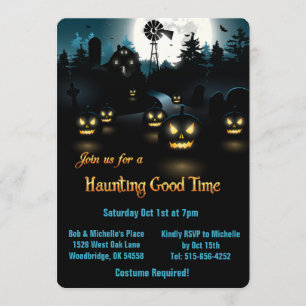 Halloween - Spooky Pumpkins Blue Moon Invitation