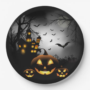 Halloween - Spooky Pumpkins Grey Moon - All Opt Paper Plate
