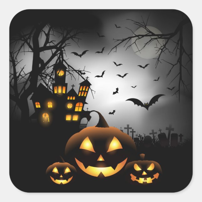 Halloween - Spooky Pumpkins Grey Moon Square Sticker (Front)
