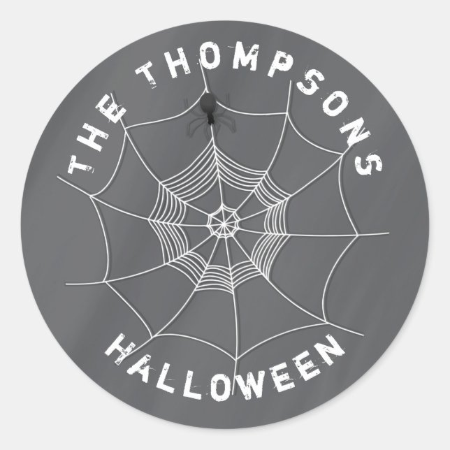 Halloween Spooky Scary Cute Spider Web Classic Round Sticker (Front)
