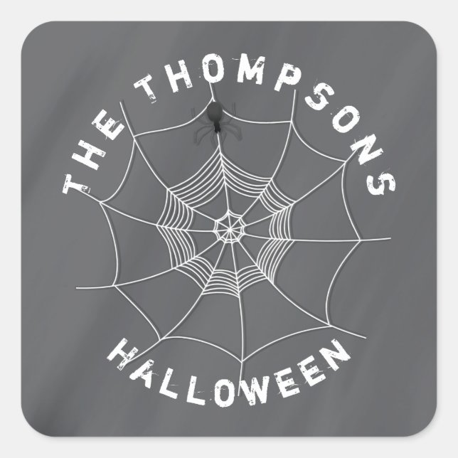 Halloween Spooky Scary Cute Spider Web Square Sticker (Front)