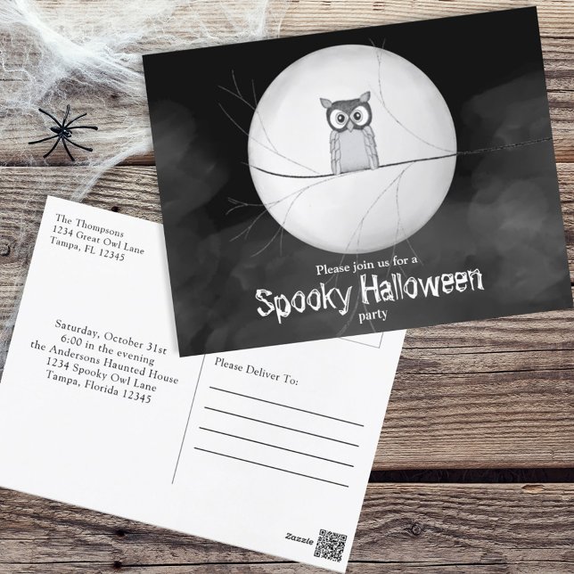 Halloween Spooky Scary Owl Whimsical Party Invitat Postcard (Creator Uploaded)