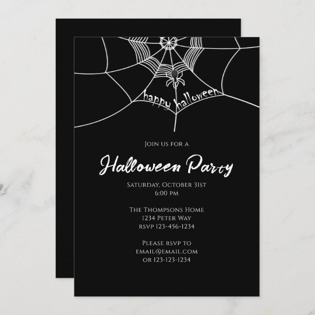 Halloween Spooky Scary Spider Web Cute Party  Invitation (Front/Back)