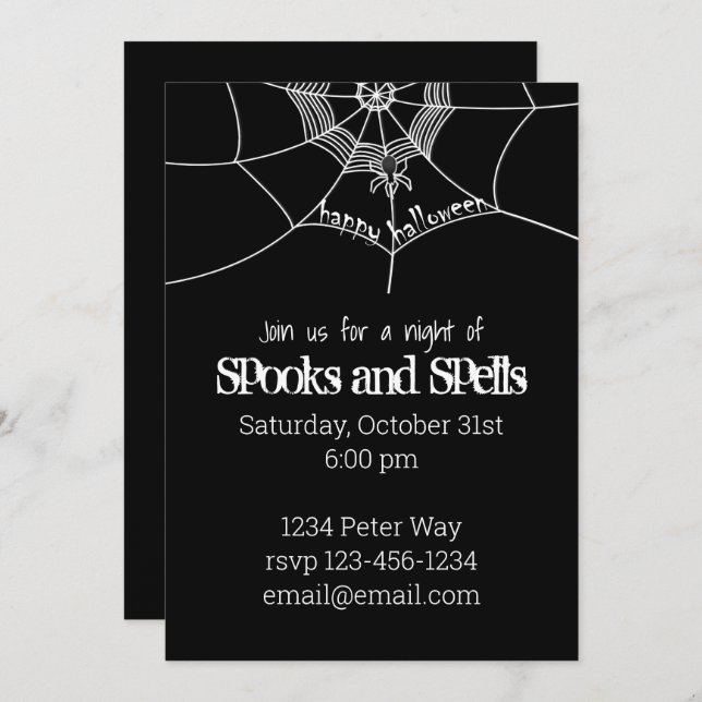 Halloween Spooky Scary Spider Web Cute Party Invitation (Front/Back)