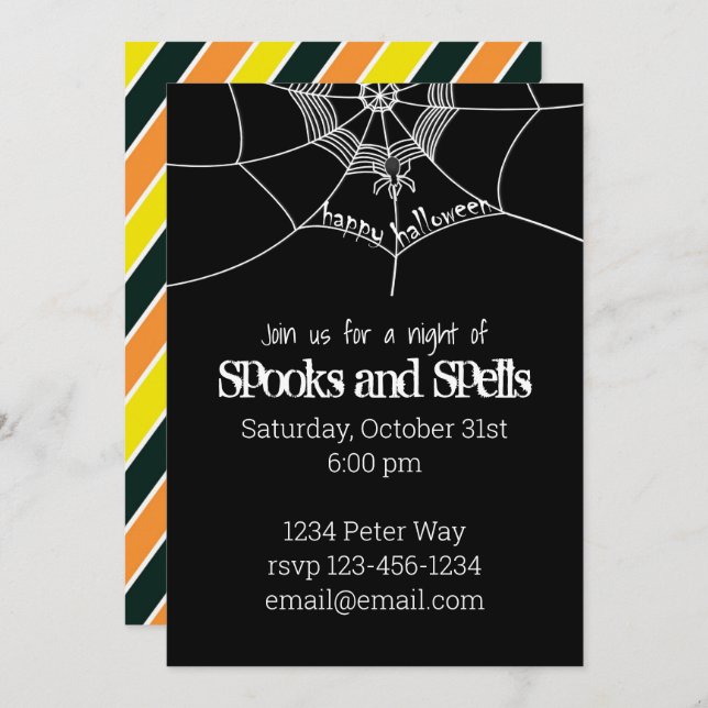 Halloween Spooky Scary Spider Web Whimsical Invitation (Front/Back)