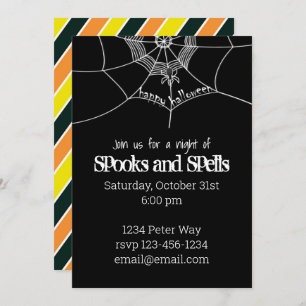 Halloween Spooky Scary Spider Web Whimsical Invitation