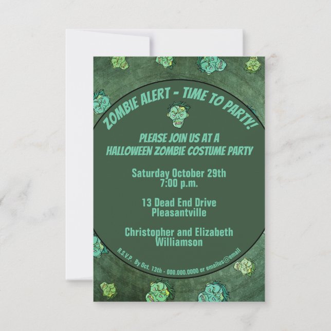Halloween Spooky Scary Zombie Costume Party Fun Invitation (Back)