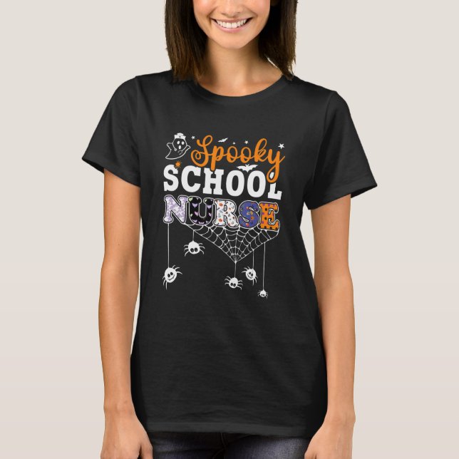 Halloween Spooky School Nurse Health Worker T-Shirt (Front)