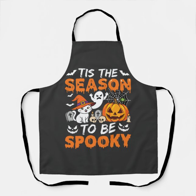 Halloween Spooky Season Cat Ghost Pumpkin Apron (Front)
