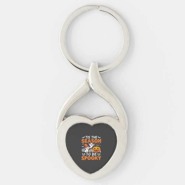Halloween Spooky Season Cat Ghost Pumpkin Key Ring (Front)