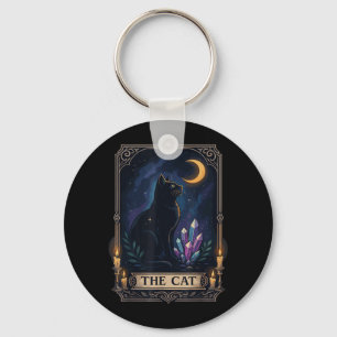 Halloween Spooky Season Floral Mystical Black Cat Key Ring