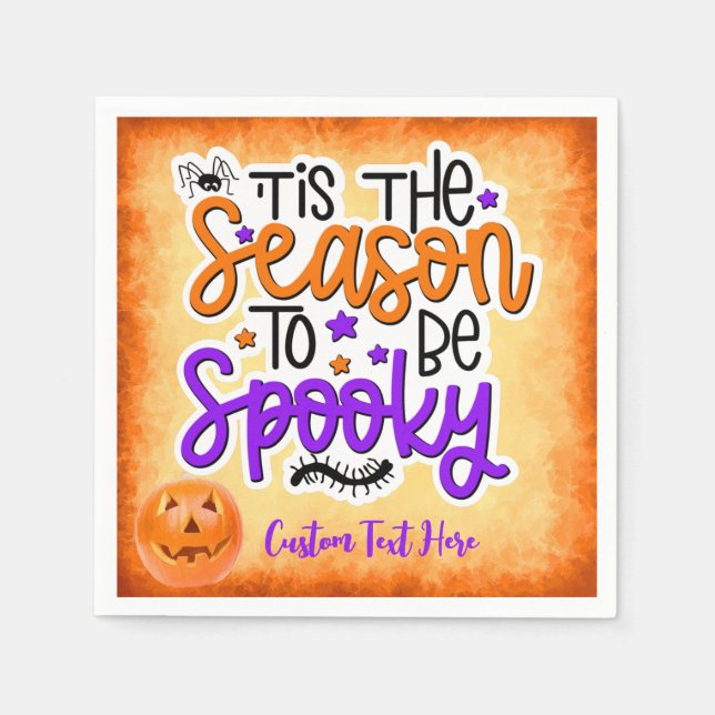Halloween Spooky Season Quote Pumpkin Personalised Napkin (Front)