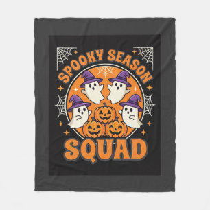 Halloween Spooky Season Squad Ghost Pumpkin Design Fleece Blanket
