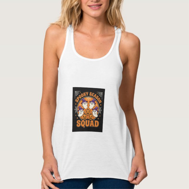 Halloween Spooky Season Squad Ghost Pumpkin Design Singlet (Front)