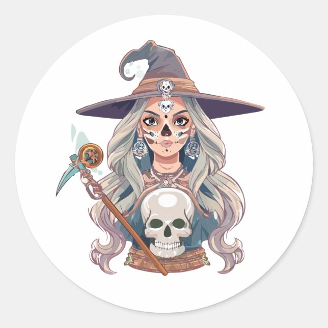 Halloween Spooky Shaman Classic Round Sticker (Front)