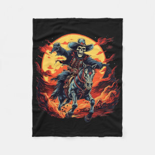 Halloween Spooky Skeleton Cowboy Rodeo Riding Hors Fleece Blanket