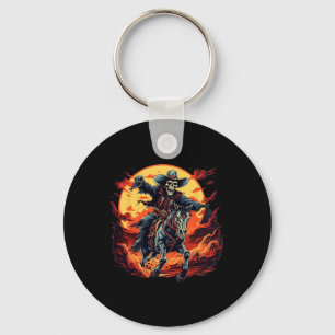 Halloween Spooky Skeleton Cowboy Rodeo Riding Hors Key Ring