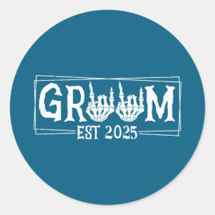Halloween spooky skeleton engagement wedding bride classic round sticker