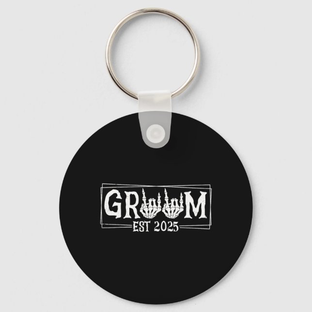 Halloween Spooky Skeleton Engagement Wedding Bride Key Ring (Front)