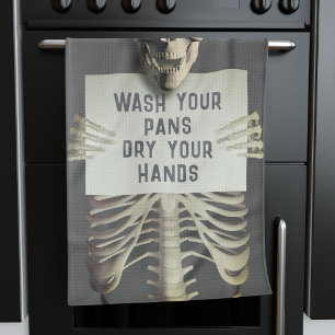 Halloween Spooky Skeleton Funny Wash Your Pans Tea Towel