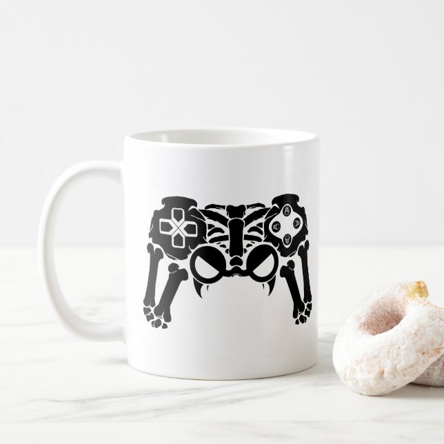 Halloween Spooky Skeleton Gamer Controller Gaming Coffee Mug (With Donut)