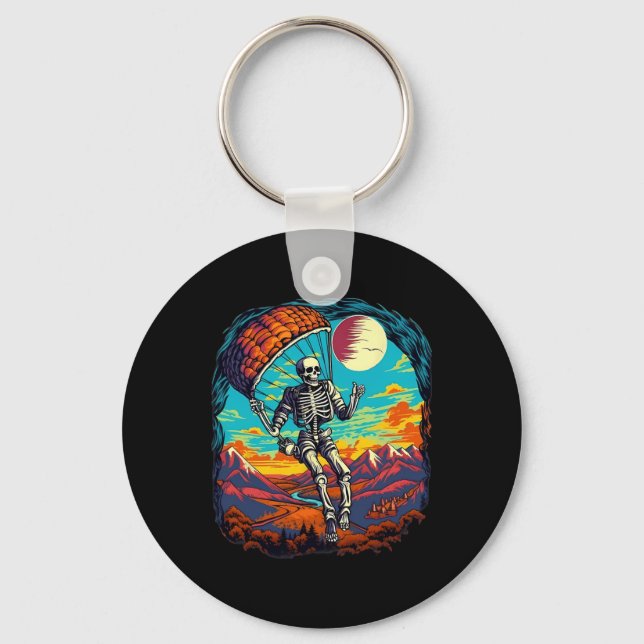 Halloween Spooky Skeleton Paragliding Skydiving  Key Ring (Front)