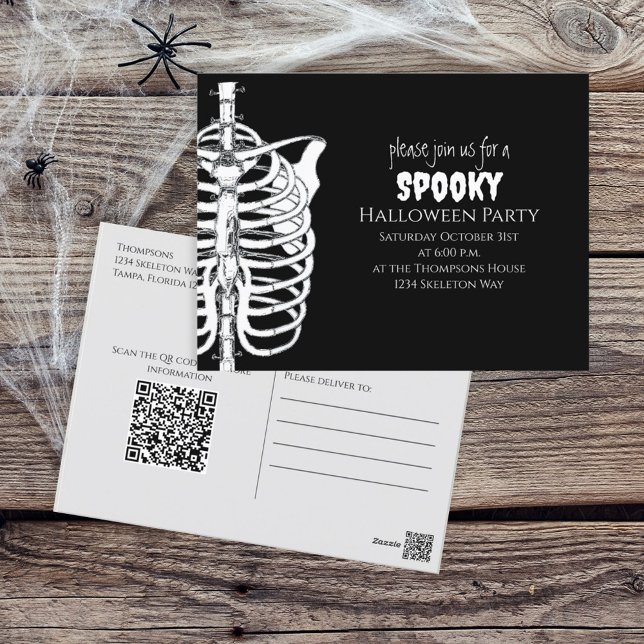 Halloween Spooky Skeleton Scary QR Code Postcard (Creator Uploaded)