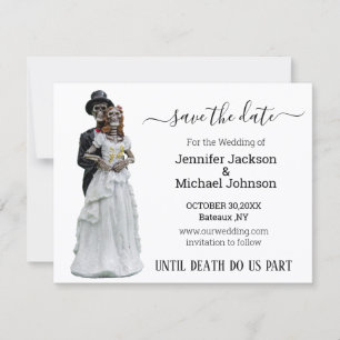 halloween spooky skeletons bride and groom save the date