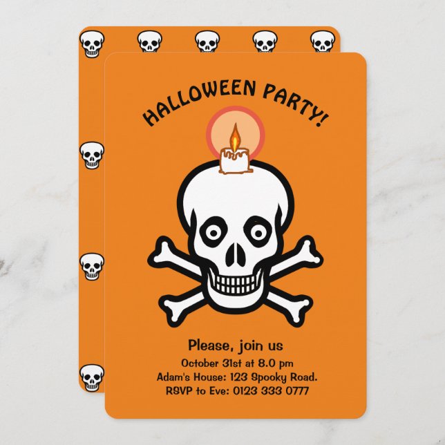 Halloween spooky skulls on orange Invitation (Front/Back)