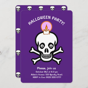 Halloween spooky skulls on royal purple Invitation