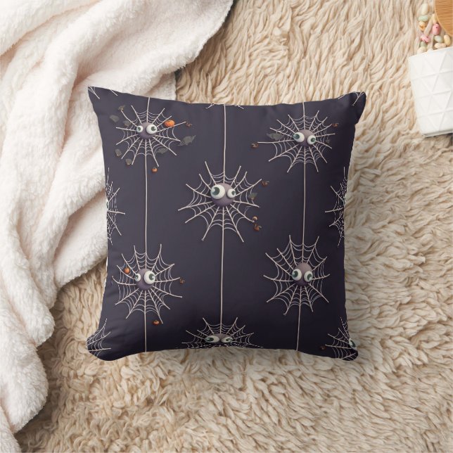 Halloween Spooky Spider and Cobweb Cushion Pillow (Blanket)