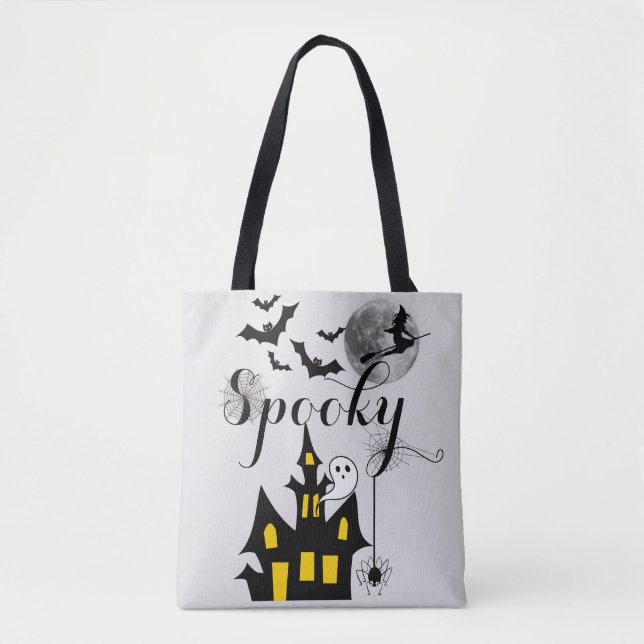 Halloween Spooky Spider bats witch haunted house Tote Bag (Front)