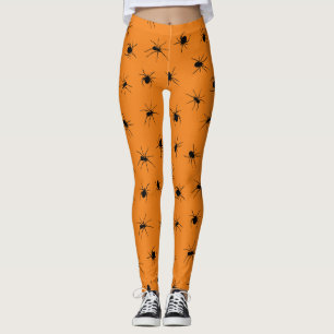 Halloween Spooky Spider Print Orange Leggings