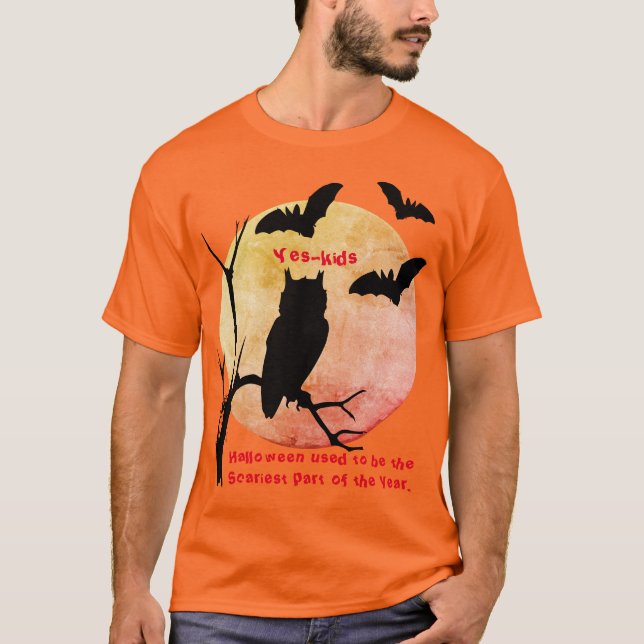 Halloween Spooky Thoughts - Bats Moon Owl T-Shirt (Front)