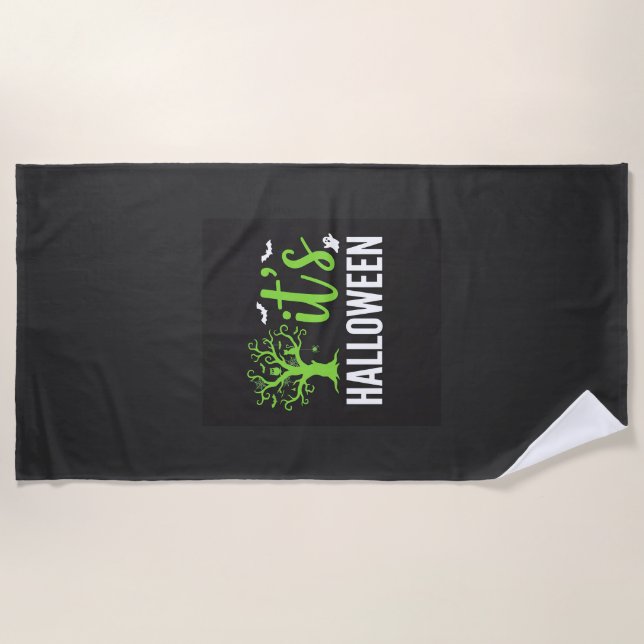 Halloween Spooky Tree Bats Vector Design_1 Beach Towel (Front)