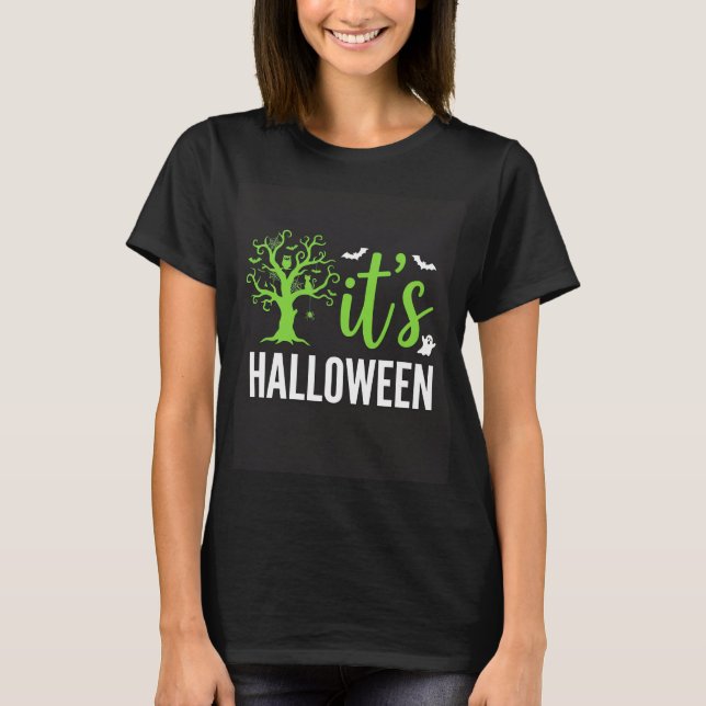 Halloween Spooky Tree Bats Vector Design_1 T-Shirt (Front)