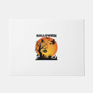 Halloween Spooky Tree Flying Witch Orange Moon Bla Doormat