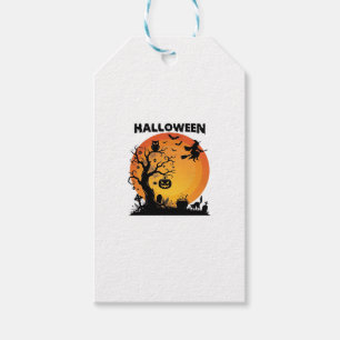 Halloween Spooky Tree Flying Witch Orange Moon Bla Gift Tags