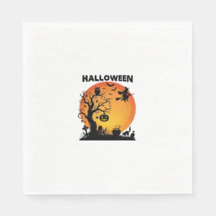 Halloween Spooky Tree Flying Witch Orange Moon Bla Napkin