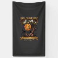 Halloween Spooky Tree Full Moon Black Cat Graveyar