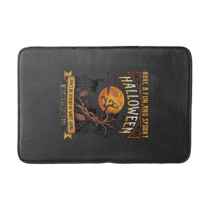 Halloween Spooky Tree Full Moon Black Cat Graveyar Bath Mat